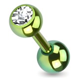 Cartilage hélix, tragus 162 - Plaqué-titane vert boule cristal transparent