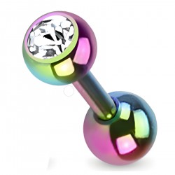 Cartilage hélix, tragus 162 - Plaqué-titane rainbow boule cristal transparent