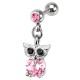 Cartilage hélix, tragus 166 - Hibou pendant cristal rose
