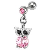 Cartilage hélix, tragus 166 - Hibou pendant cristal rose