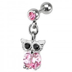 Cartilage hélix, tragus 166 - Hibou pendant cristal rose