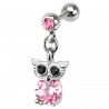Cartilage hélix, tragus 166 - Hibou pendant cristal rose