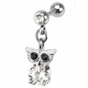 Cartilage hélix, tragus 166 - Hibou pendant cristal transparent