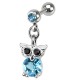 Cartilage hélix, tragus 166 - Hibou pendant cristal bleu-clair