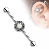Piercing industriel 168 - Fleur grise centre opalite