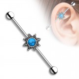 Piercing industriel 171 - Fleur vintage grise centre turquoise