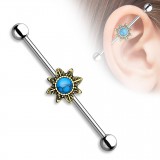 Piercing industriel 171 - Fleur vintage jaune centre turquoise