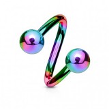 Piercing micro-spirale 07 - Plaqué-titane rainbow boules
