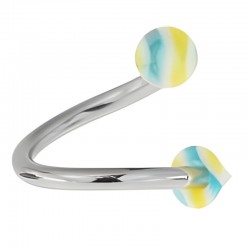 Piercing micro-spirale 20 - Acrylique pointes striées bleu-clair et jaune