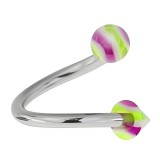 Piercing micro-spirale 20 - Acrylique pointes striées lilas et vert-pomme