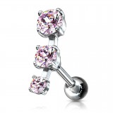 Cartilage hélix, tragus 171 - Trois cristaux roses