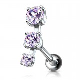 Cartilage hélix, tragus 171 - Trois cristaux lilas