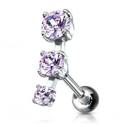 Cartilage hélix, tragus 171 - Trois cristaux lilas