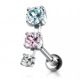 Cartilage hélix, tragus 171 - Trois cristaux multicolores