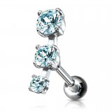 Cartilage hélix, tragus 171 - Trois cristaux bleu-clair