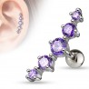 Cartilage hélix, tragus 172 - Cinq cristaux ronds lilas