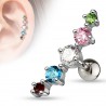 Cartilage hélix, tragus 172 - Cinq cristaux ronds multicolores