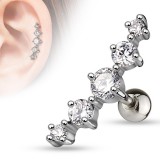 Cartilage hélix, tragus 172 - Cinq cristaux ronds transparents