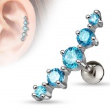Cartilage hélix, tragus 172 - Cinq cristaux ronds bleu-clair