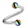 Piercing micro-spirale 07 - Tige acier et boule plaqué-titane rainbow