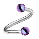 Piercing micro-spirale 07 - Tige acier et boule plaqué-titane lilas