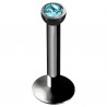 Piercing micro-labret 18 - Plaqué-titane noir cristal bleu-clair pas de vis interne