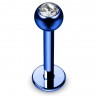 Piercing labret 23 - Plaqué-titane bleu cristal transparent