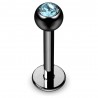 Piercing labret 20 - Plaqué-titane noir cristal bleu-clair