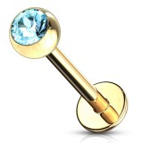 Piercing micro-labret 19 - Plaqué-or cristal bleu-clair
