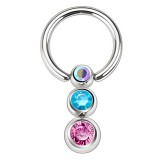 Piercing micro-bcr 122 - Trois boules cristaux multicolores