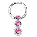 Piercing micro-bcr 122 - Trois boules cristaux roses
