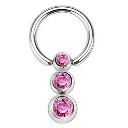 Piercing micro-bcr 122 - Trois boules cristaux roses