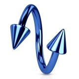 Piercing micro-spirale 08 - Plaqué-titane bleu pointes