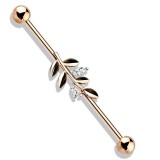 Piercing industriel 12 - Gold-ip rose feuille avec cristaux