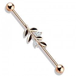 Piercing industriel 12 - Gold-ip rose feuille avec cristaux