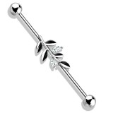 Piercing industriel 12 - Gris feuille avec cristaux