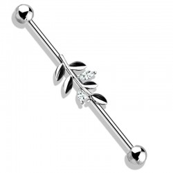 Piercing industriel 12 - Gris feuille avec cristaux