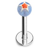 Piercing micro-labret acry 16 - Boule étoile bleu-clair et rouge