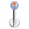 Piercing micro-labret acry 16 - Boule étoile bleu-clair et rouge