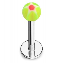 Piercing micro-labret acry 16 - Boule étoile verte et rose