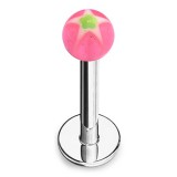 Piercing micro-labret acry 16 - Boule étoile rose et verte