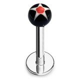Piercing micro-labret acry 16 - Boule étoile noire et rouge