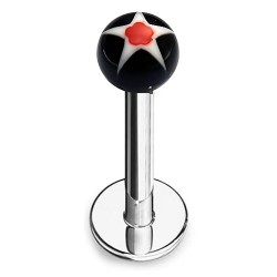 Piercing micro-labret acry 16 - Boule étoile noire et rouge