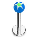 Piercing micro-labret acry 16 - Boule étoile bleue et verte