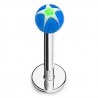 Piercing labret acrylique 16 - Boule étoile bleue et verte