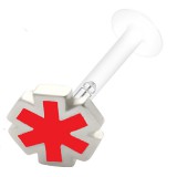 Piercing micro-labret téflon 28 - Croix de vie colorée rouge