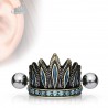 Piercing hélix 46 - Coiffe indienne gold-ip cristaux bleu-clair