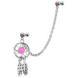 Chaine pour oreille 15 - Attrape rêve perle rose