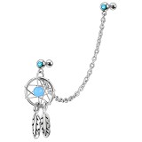 Chaine pour oreille 15 - Attrape rêve perle bleu-clair