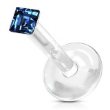 Piercing micro-labret téflon 18 - Cristal carré bleu